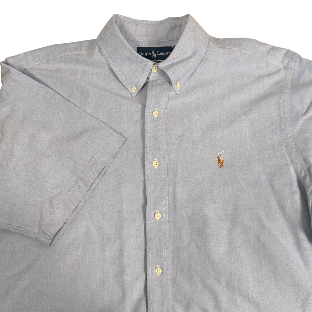 Ralph Lauren Classic Fit Oxford Shirt Short Sleeve Light Blue Cotton OCBD Men XL